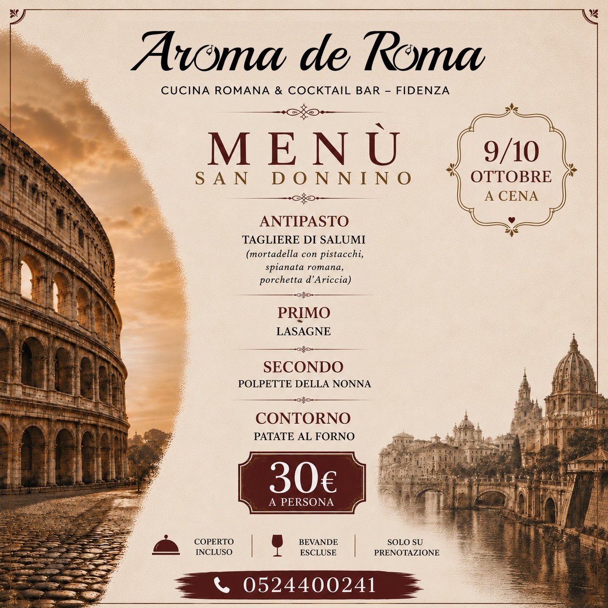 Menù San Donnino a cena: tagliere di salumi, lasagne, polpette della nonna, patate al forno — 30 € a persona
